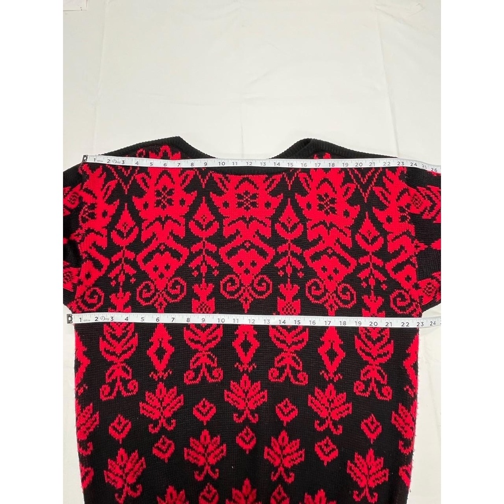 Vintage ESPRIT Sport Black Red 80s Geometric Knit Sweater Medium - Picture 6 of 8
